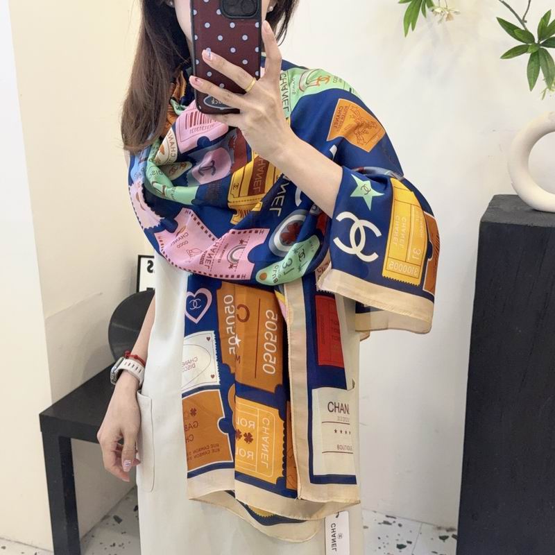 Chanel silk scarf 90-180cm E17 (6)