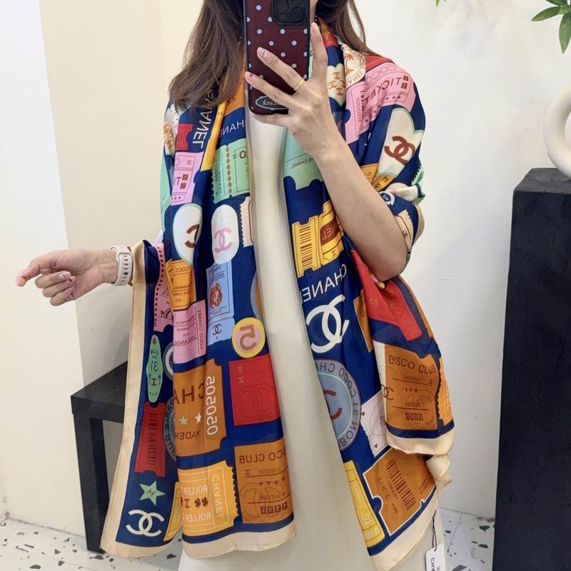 Chanel silk scarf 90-180cm E17 (7)