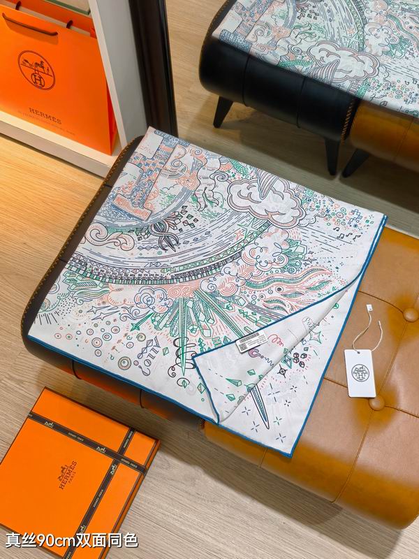Hermes silk scarf 90X90cm E01 (27)