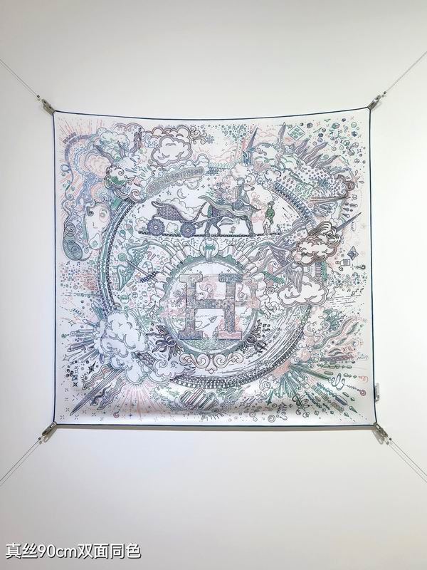 Hermes silk scarf 90X90cm E01 (28)