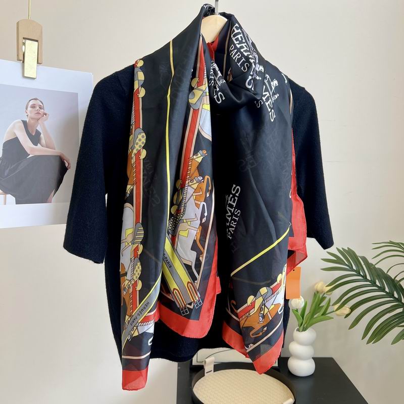 Hermes silk scarf 90-180cm E05 (21)