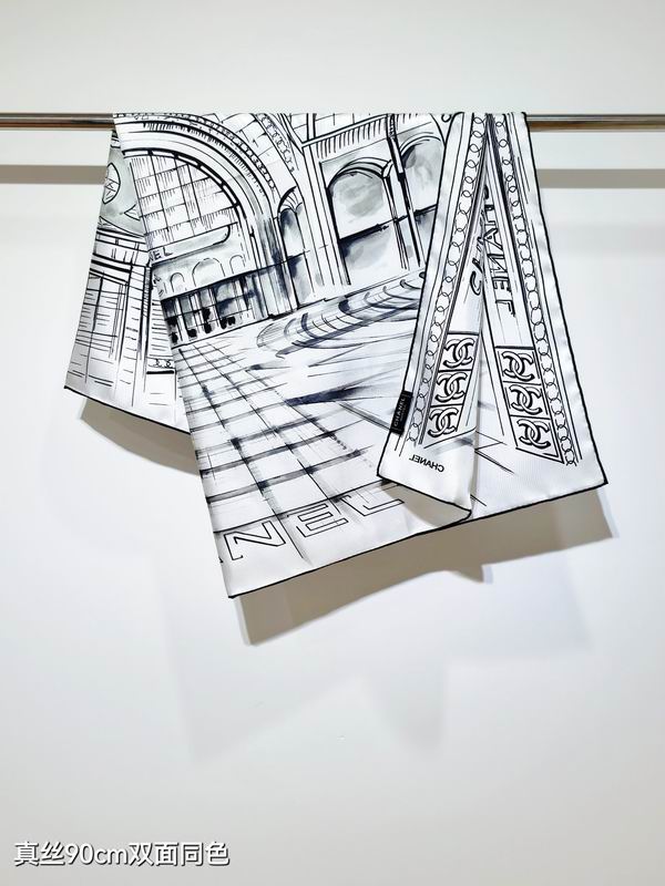 Chanel silk scarf 90X90cm E06 (13)