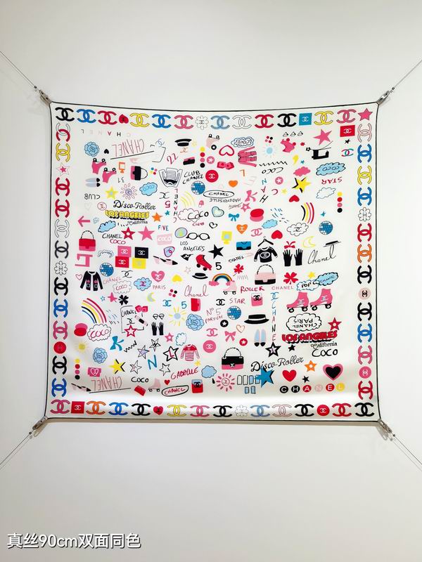 Chanel silk scarf 90X90cm E21 (9)