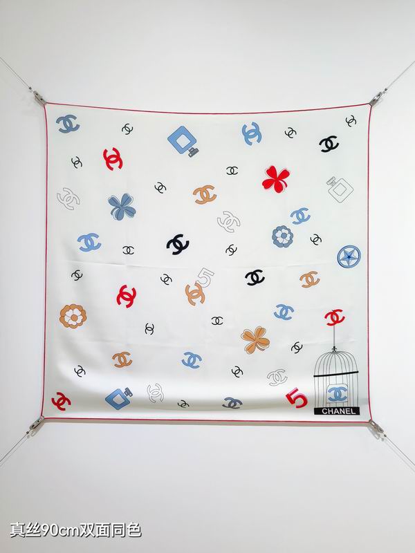 Chanel silk scarf 90X90cm E26 (9)