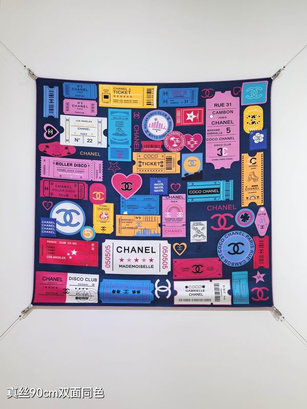 Chanel silk scarf 90X90cm E54 (9)