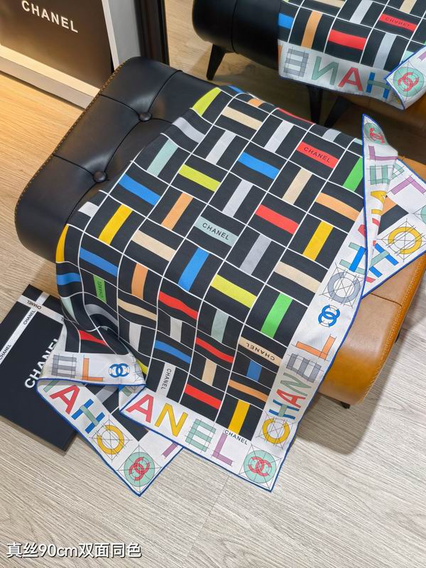 Chanel silk scarf 90X90cm E64 (7)