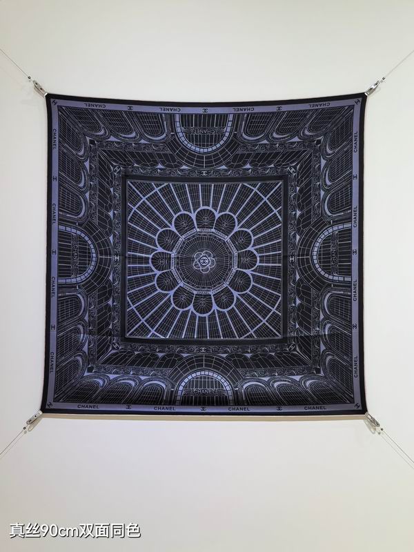 Chanel silk scarf 90X90cm E69 (9)