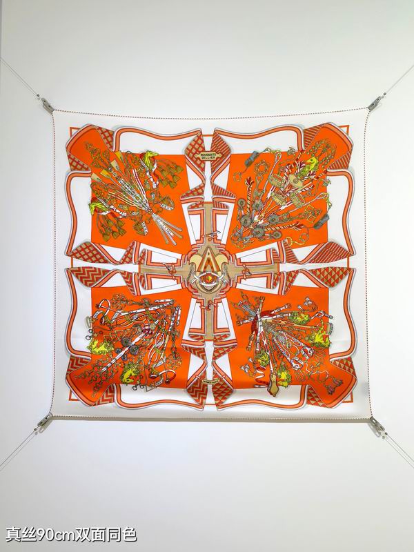 Hermes silk scarf 90X90cm E (8)