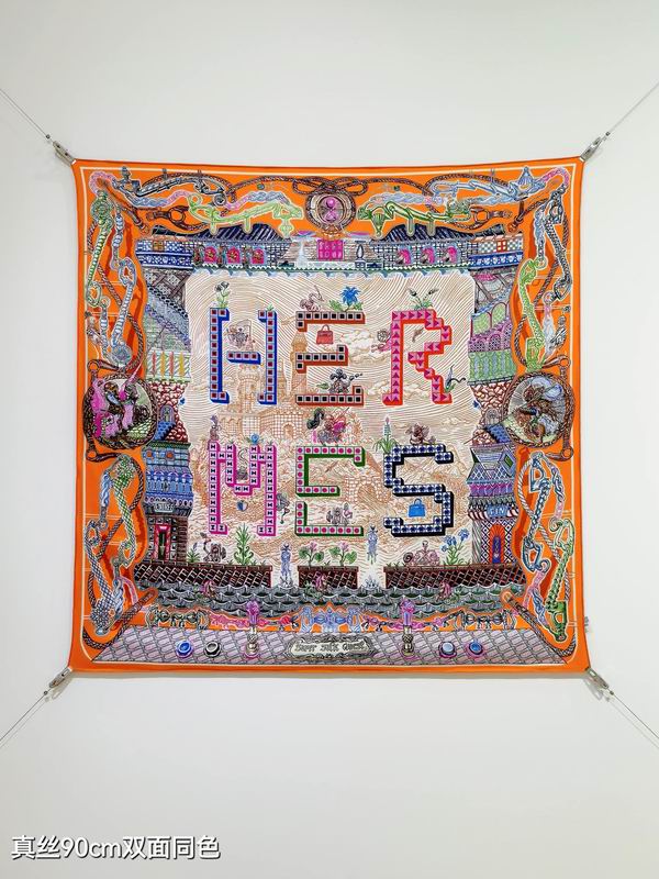 Hermes silk scarf 90X90cm E15 (28)