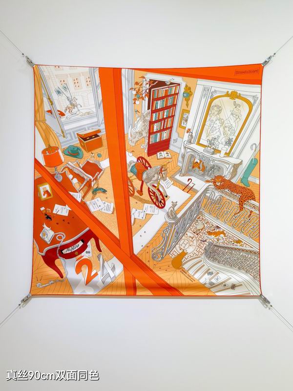 Hermes silk scarf 90X90cm E28 (18)