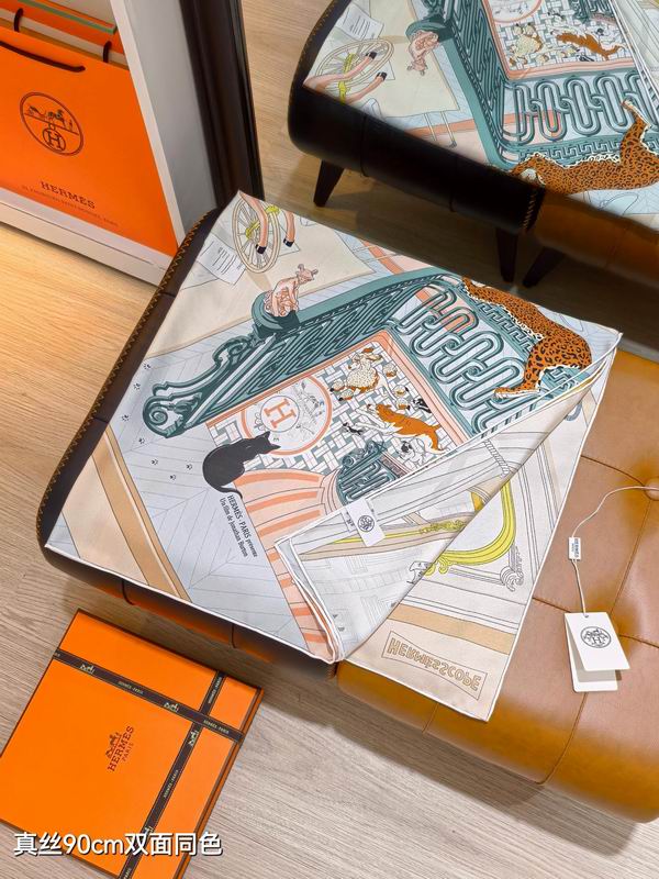 Hermes silk scarf 90X90cm E28 (7)
