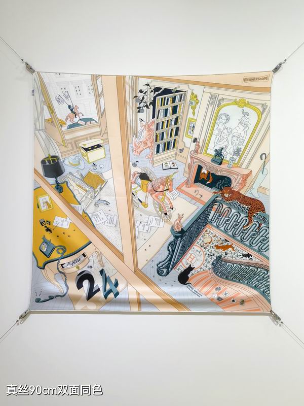 Hermes silk scarf 90X90cm E28 (8)