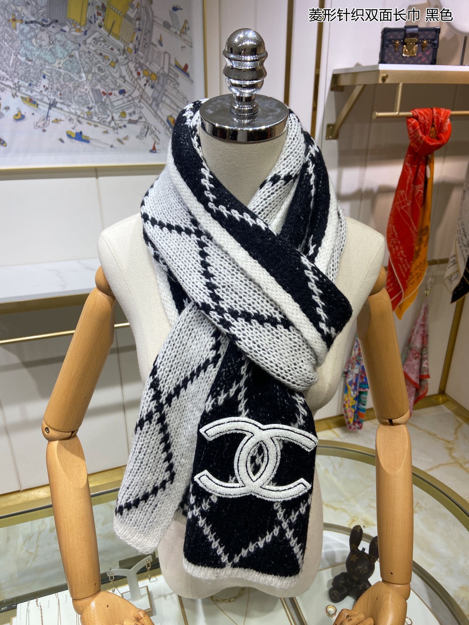 Chanel scarf 30X190cm 100%羊绒 E (5)