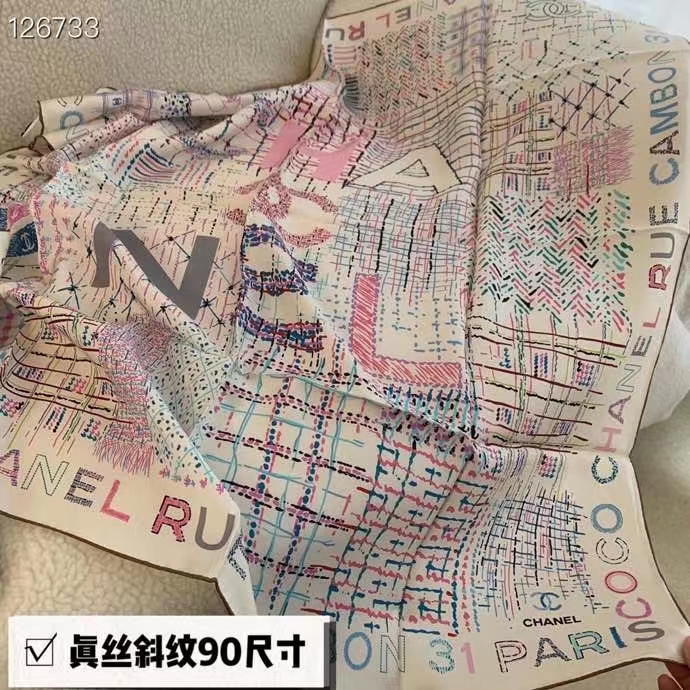 Chanel silk scarf 90X90cm E (7)