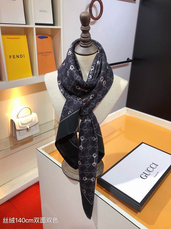 Gucci scarf 140X140cm 70羊绒 30真丝 E (10)