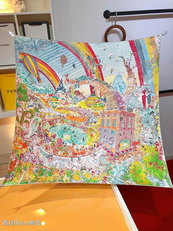 Hermes silk scarf 90X90cm E (28)