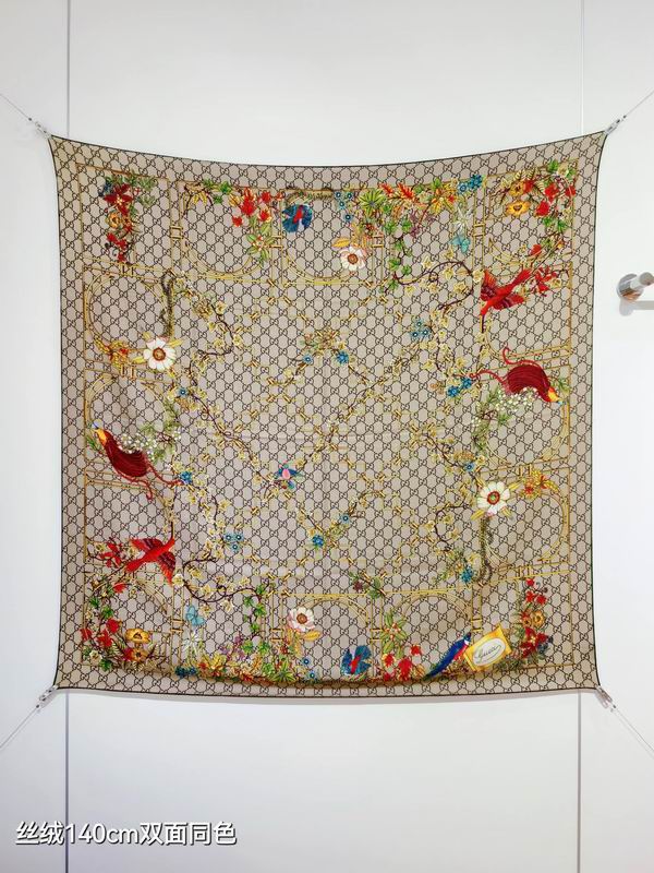 Gucci Scarf 140X140cm 70%羊绒30%真丝 E15 (16)