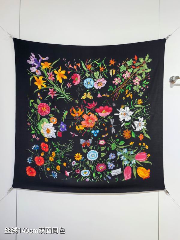 Gucci Scarf 140X140cm 70%羊绒30%真丝 E20 (8)
