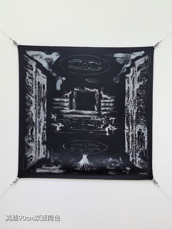 Chanel silk scarf 90X90cm E21 (9)