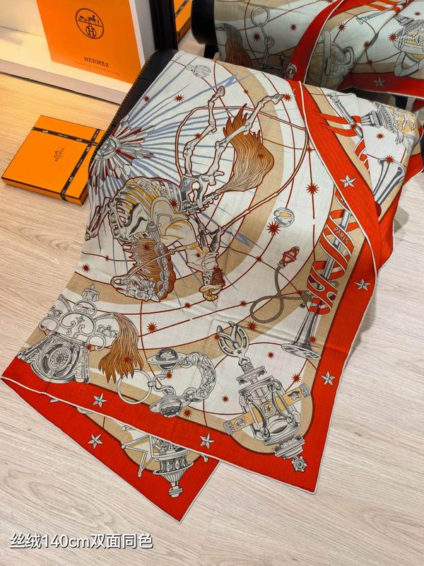 Hermes Scarf 140X140cm 70%羊绒30%真丝 E18 (26)