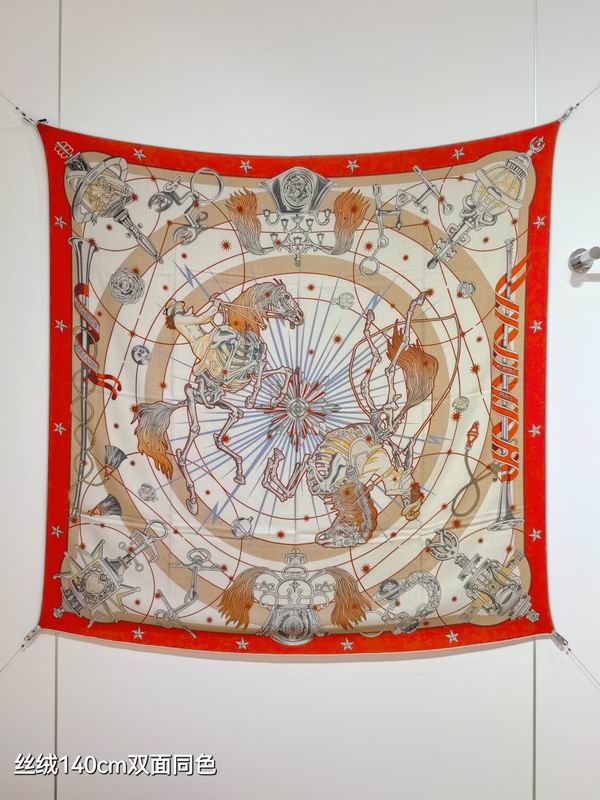 Hermes Scarf 140X140cm 70%羊绒30%真丝 E18 (28)