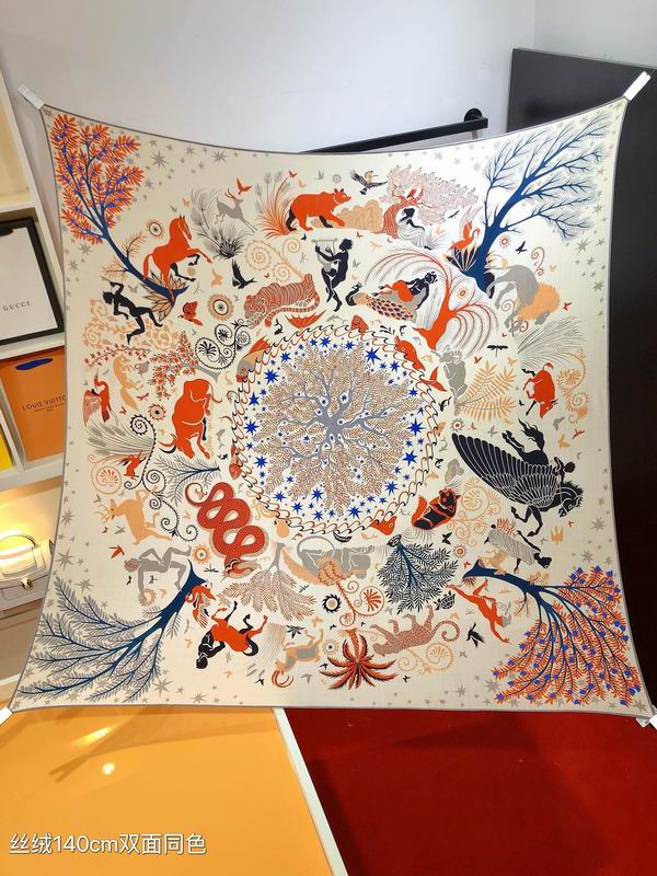 Hermes Scarf 140X140cm 70%羊绒30%真丝 E42 (3)