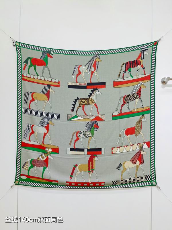 Hermes scarf 140X140cm 70%羊绒30%真丝 E53 (9)