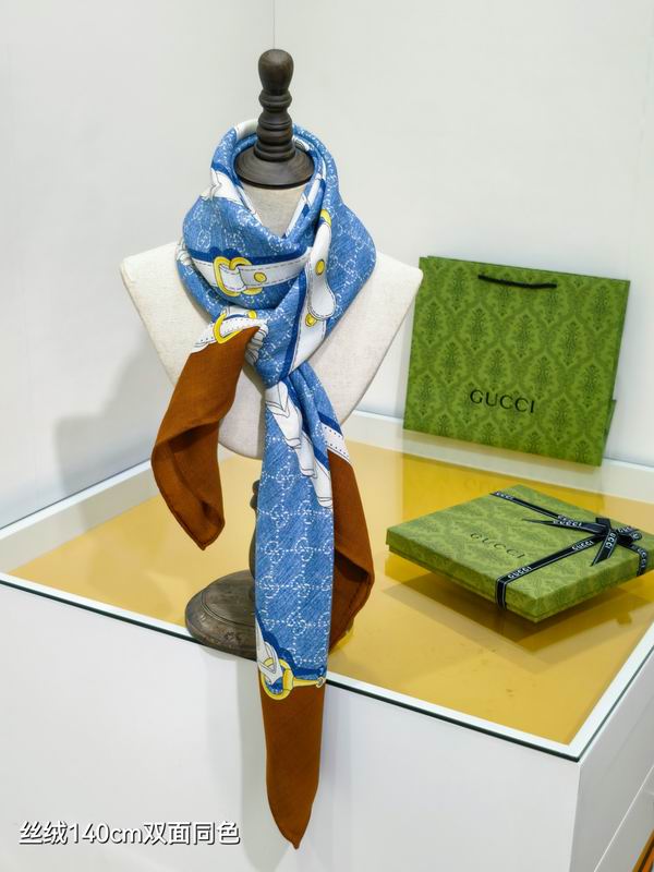 Gucci Scarf 140X140cm 70%羊绒30%真丝 E30 (10)