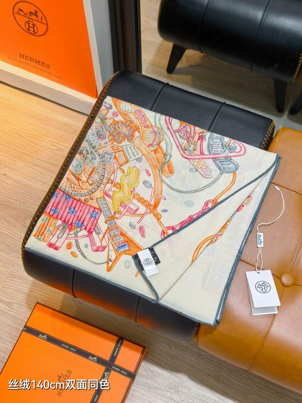 Hermes Scarf 140X140cm 70%羊绒30%真丝 E03 (27)
