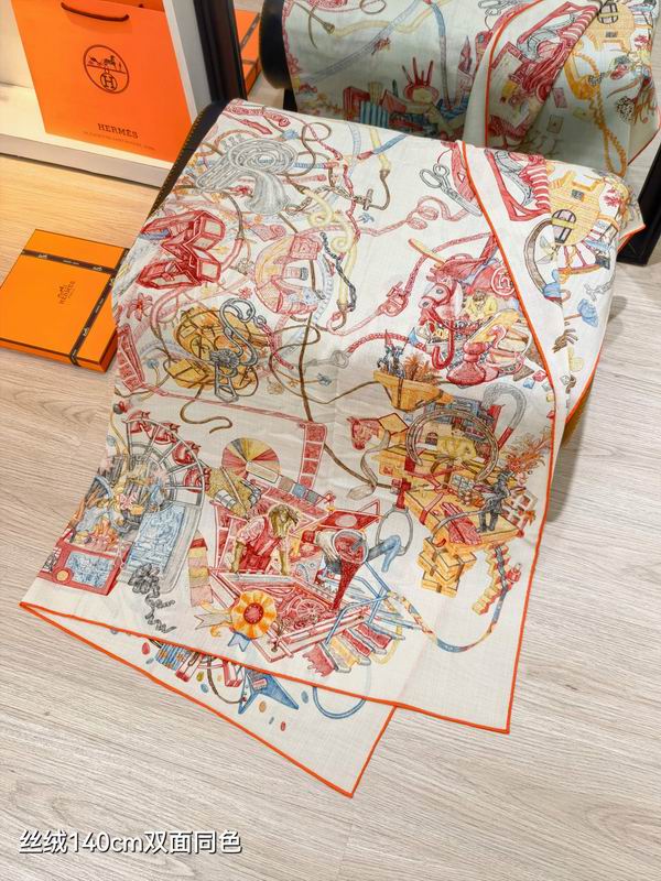 Hermes Scarf 140X140cm 70%羊绒30%真丝 E03 (6)