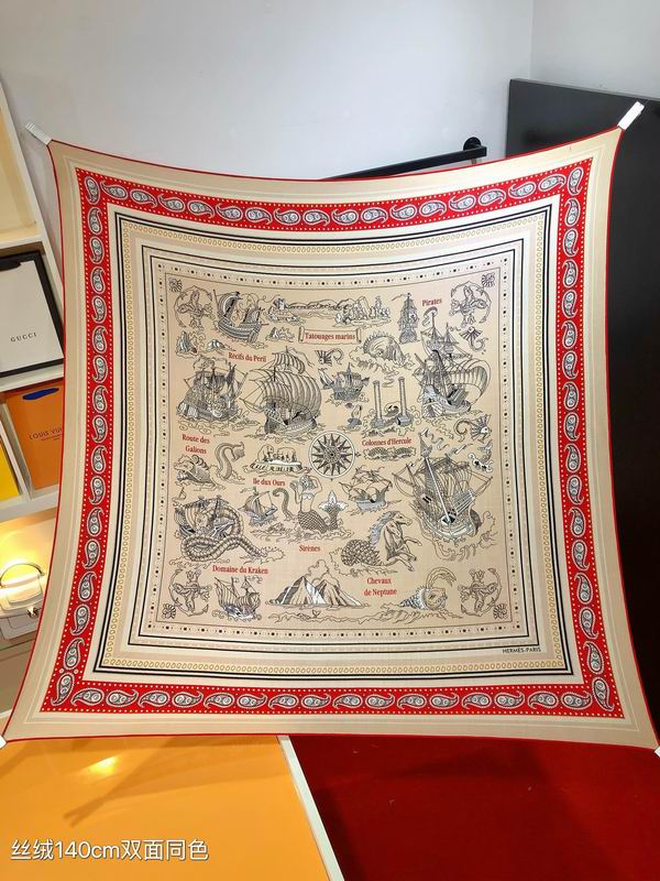 Hermes Scarf 140X140cm 70%羊绒30%真丝 E21 (6)