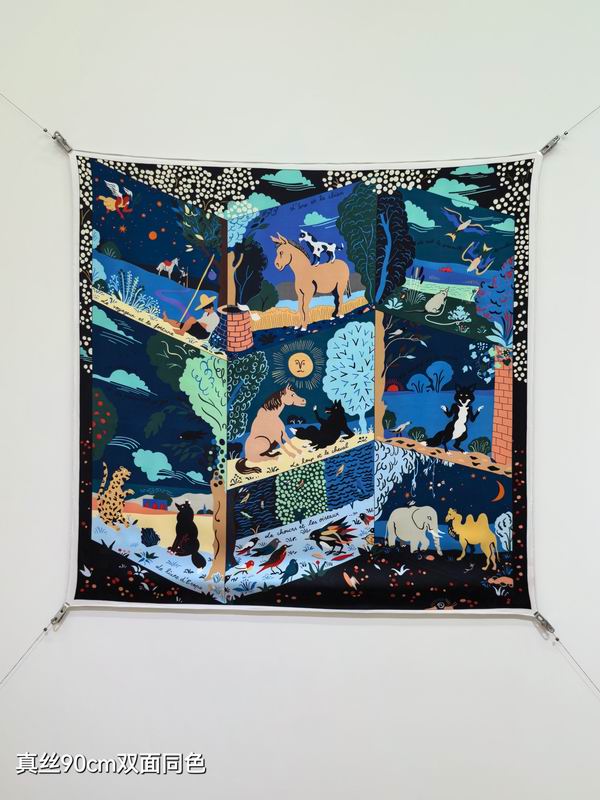 Hermes silk scarf 90X90cm E07 (27)