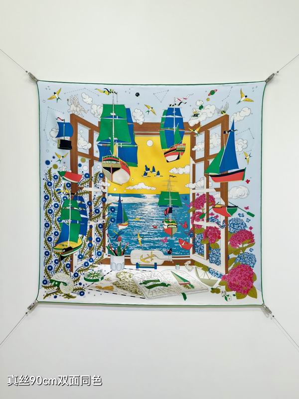 Hermes silk scarf 90X90cm E09 (52)