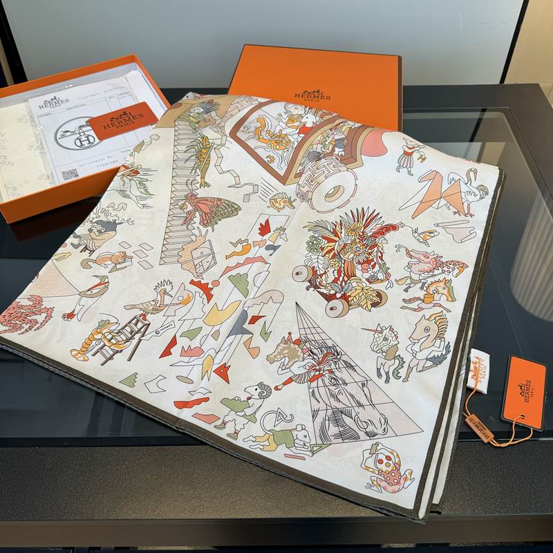 Hermes silk scarf hm (390)