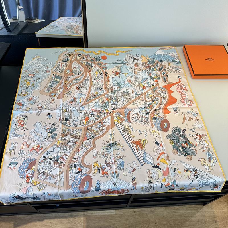 Hermes silk scarf hm (398)