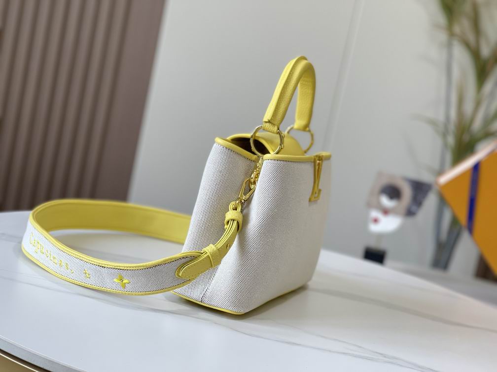 Capucines M59873麻布配蛋黄金扣27x21x10cm cs (2)