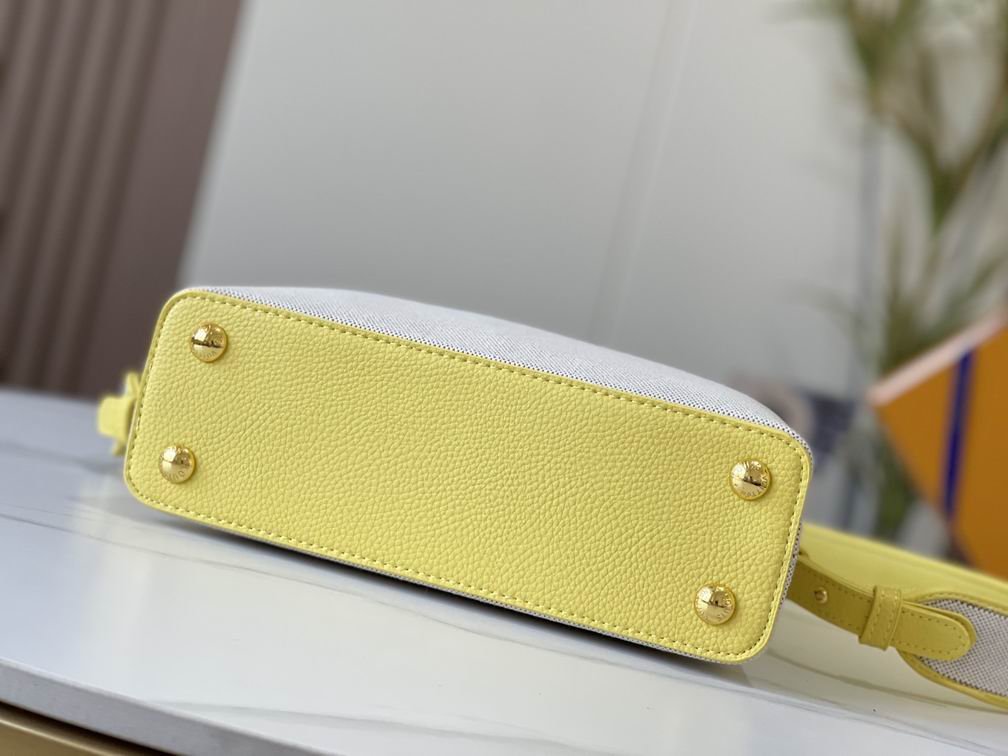 Capucines M59873麻布配蛋黄金扣27x21x10cm cs (3)