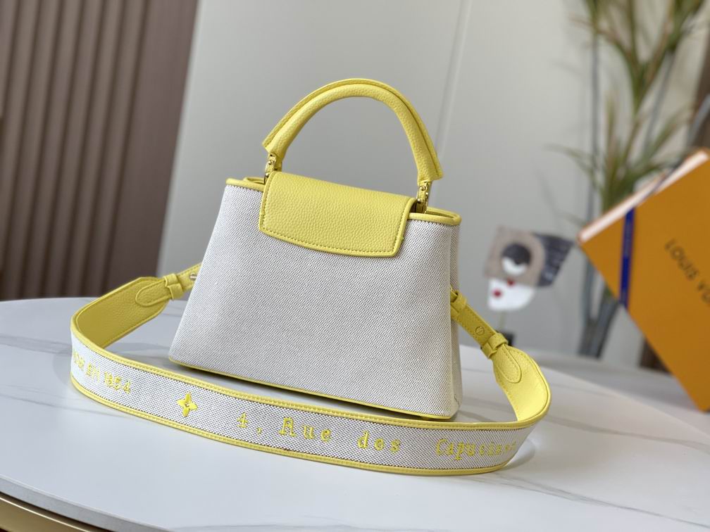 Capucines M59873麻布配蛋黄金扣27x21x10cm cs (4)