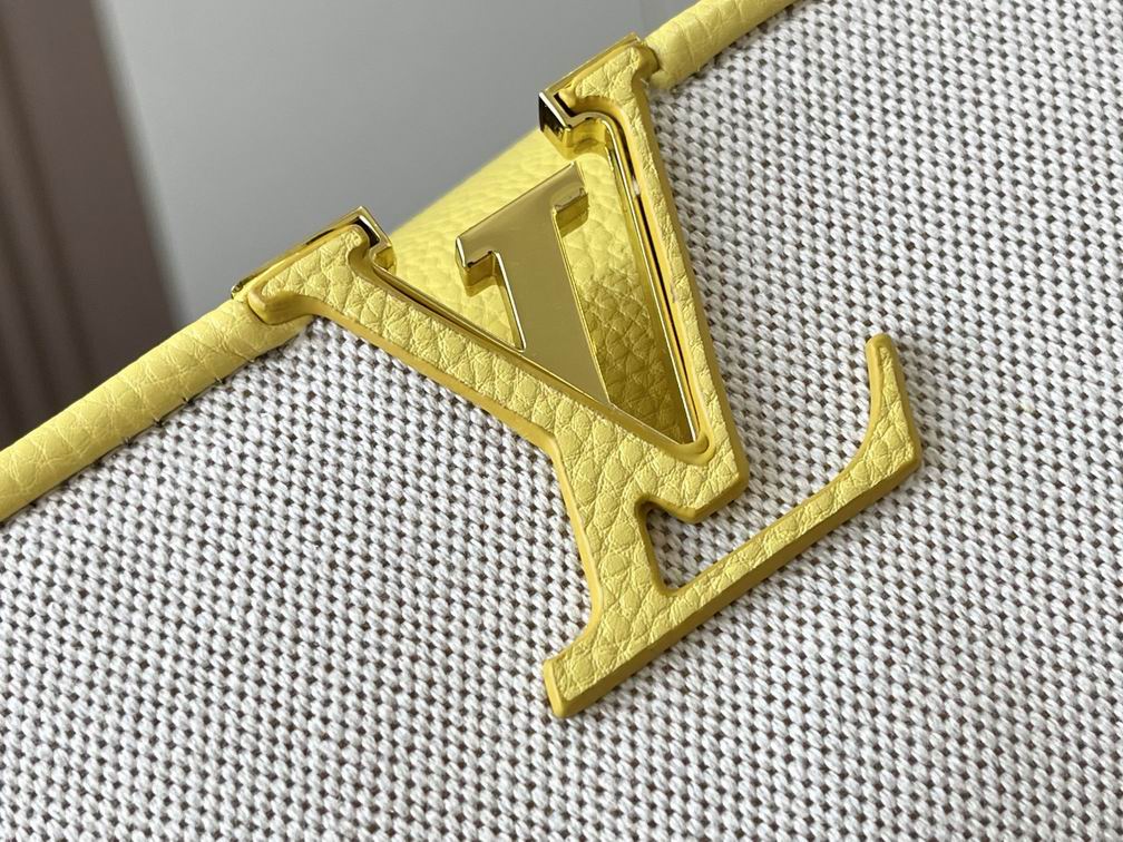 Capucines M59873麻布配蛋黄金扣27x21x10cm cs (5)