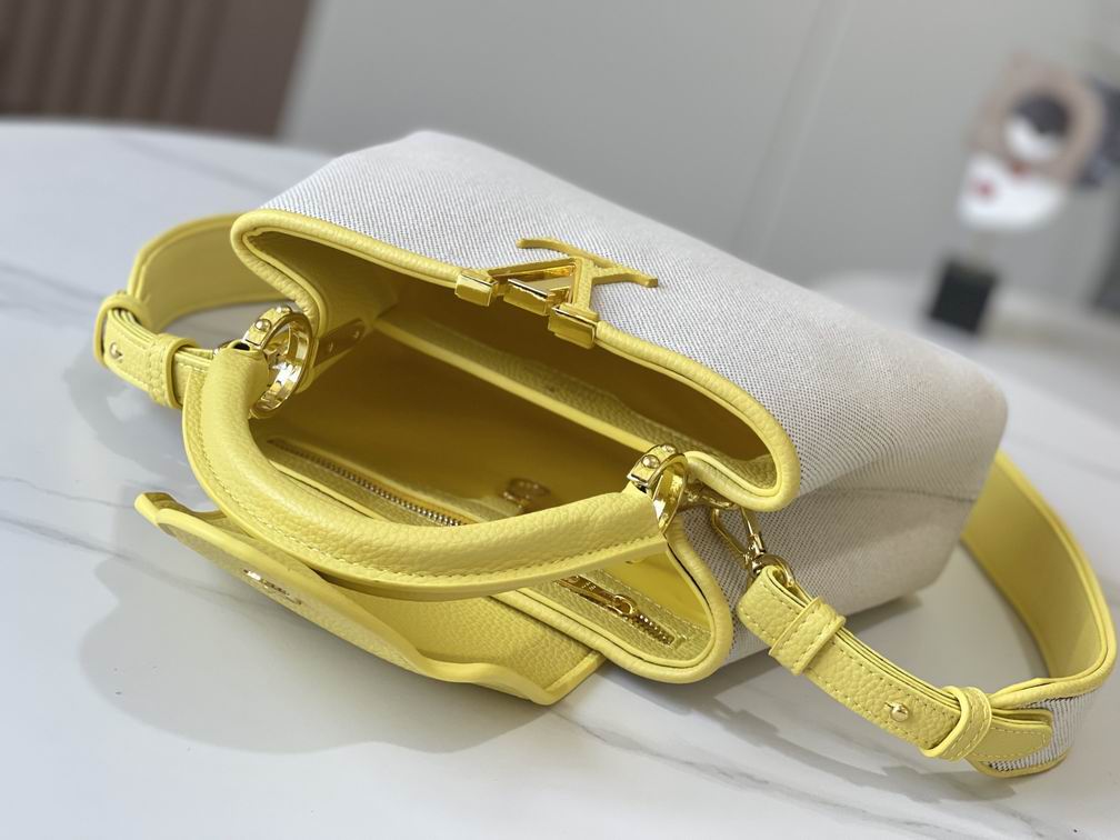 Capucines M59873麻布配蛋黄金扣27x21x10cm cs (9)