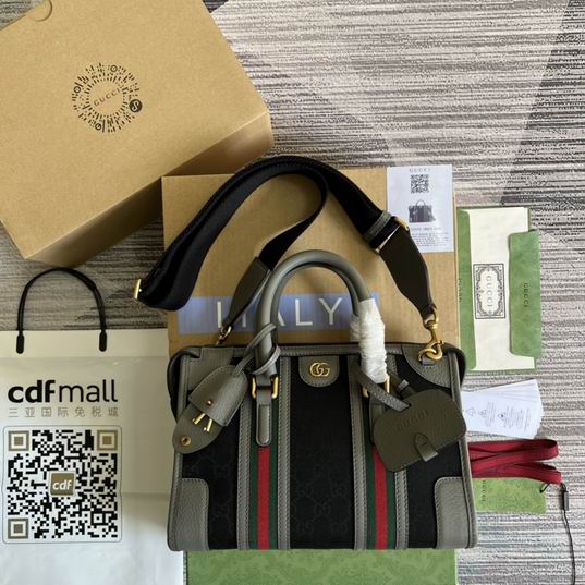 Gucci 715772灰皮-黑帆布27x18x14cm CN